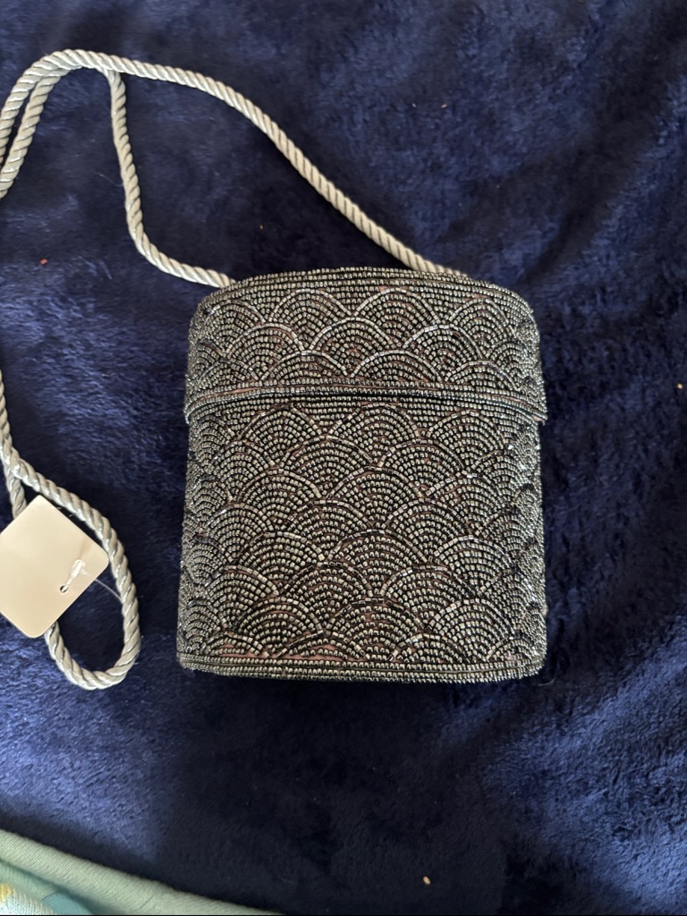 Black Beaded Mini Crossbody Bag with Rope Strap